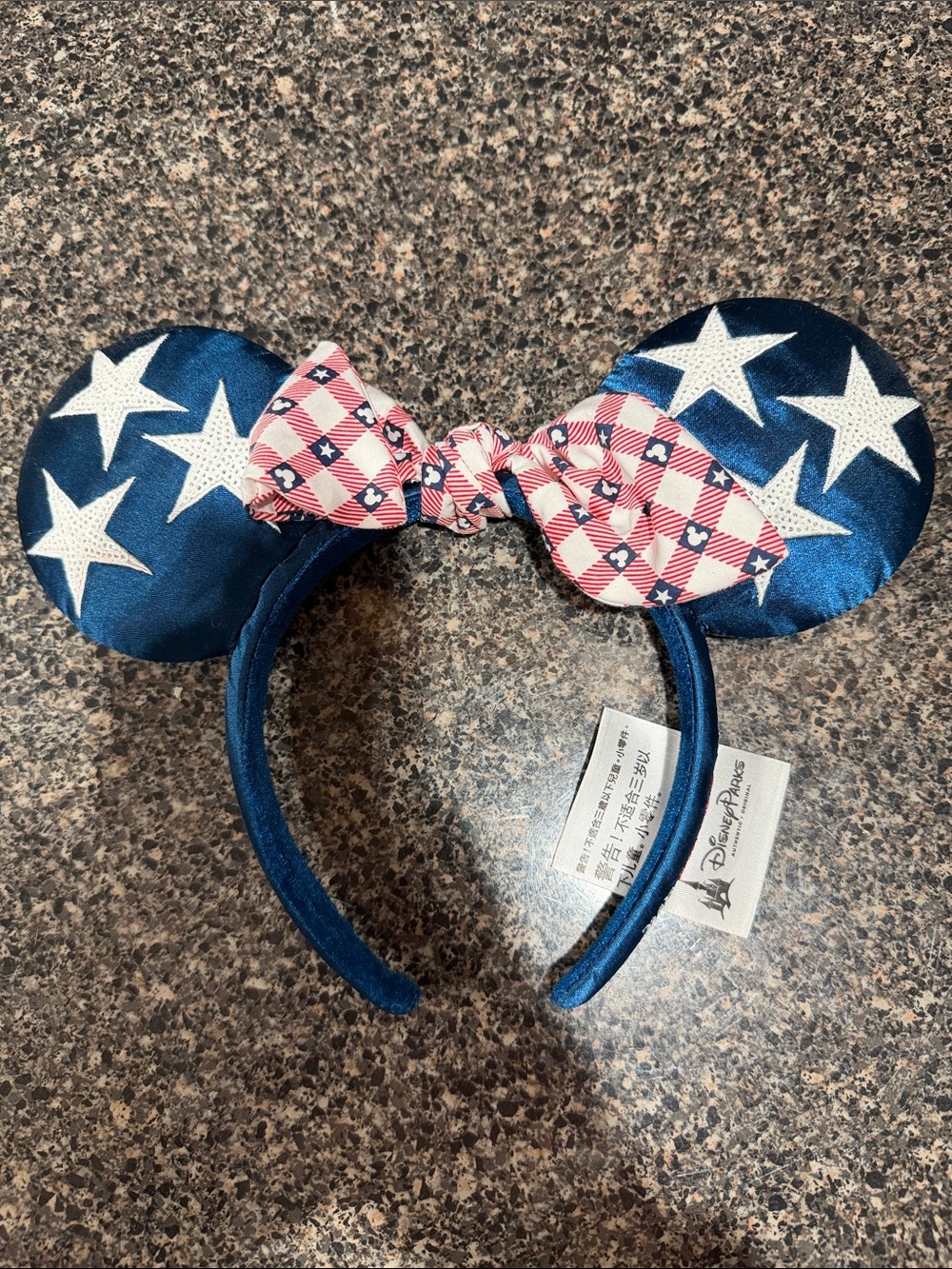 Disney Patriotic Star Mouse Ears Headband with Red Gingham Bow